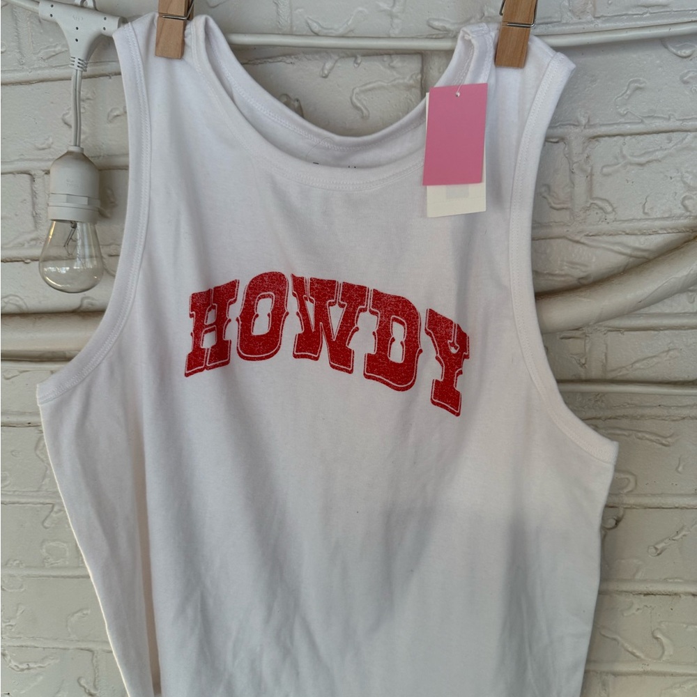 Zoe + Liv White Tank Top with Red 'Howdy' Print